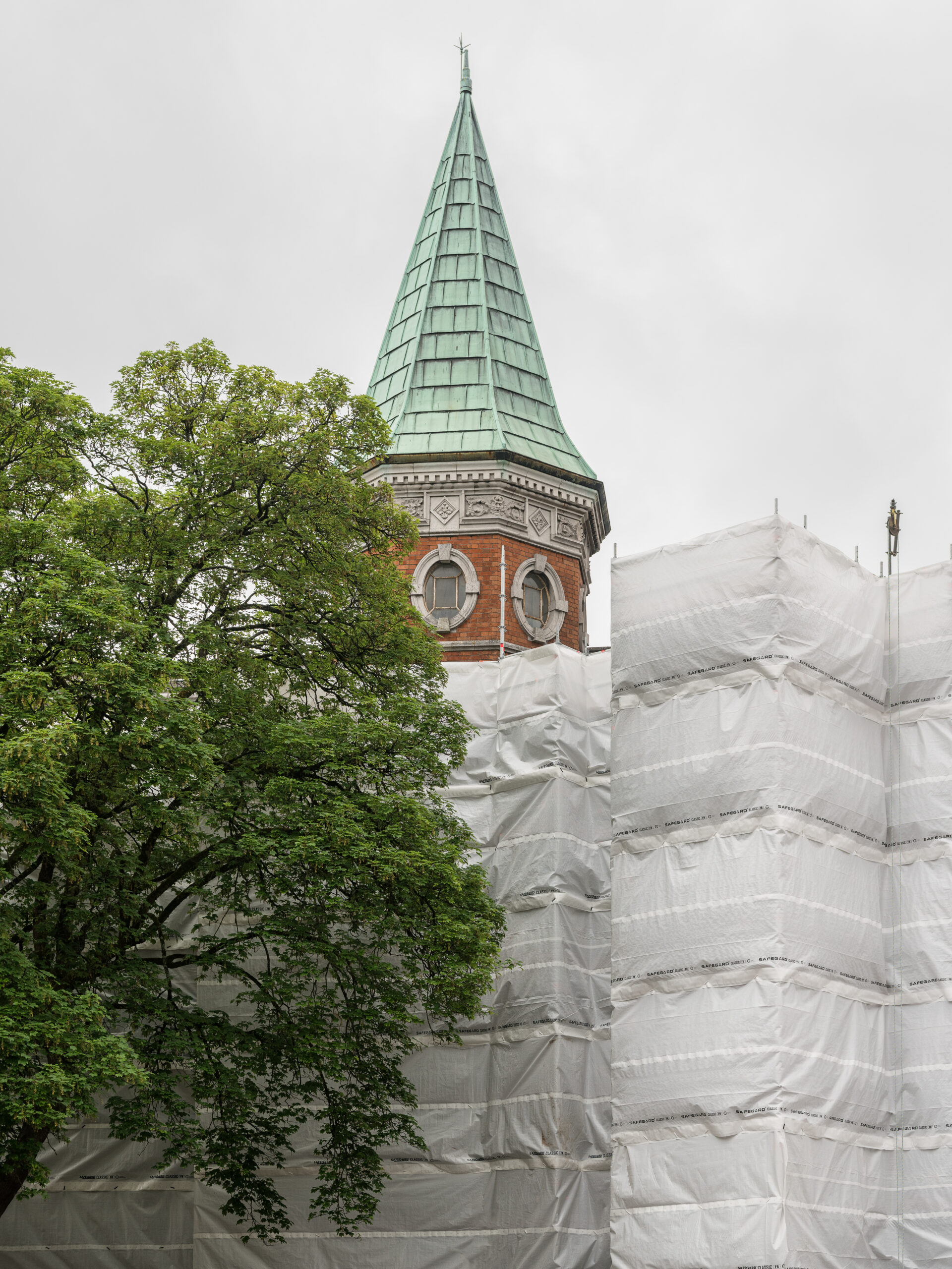 Crawford Art Gallery building wrapped in scaffolding.