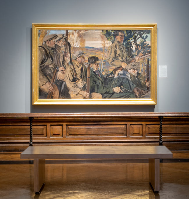 Installation view of Seán Keating’s Men of the South in the exhibition As They Must Have Been: Men of the South 1922-2022, Crawford Art Gallery (2022). Photo: Jed Niezgoda.