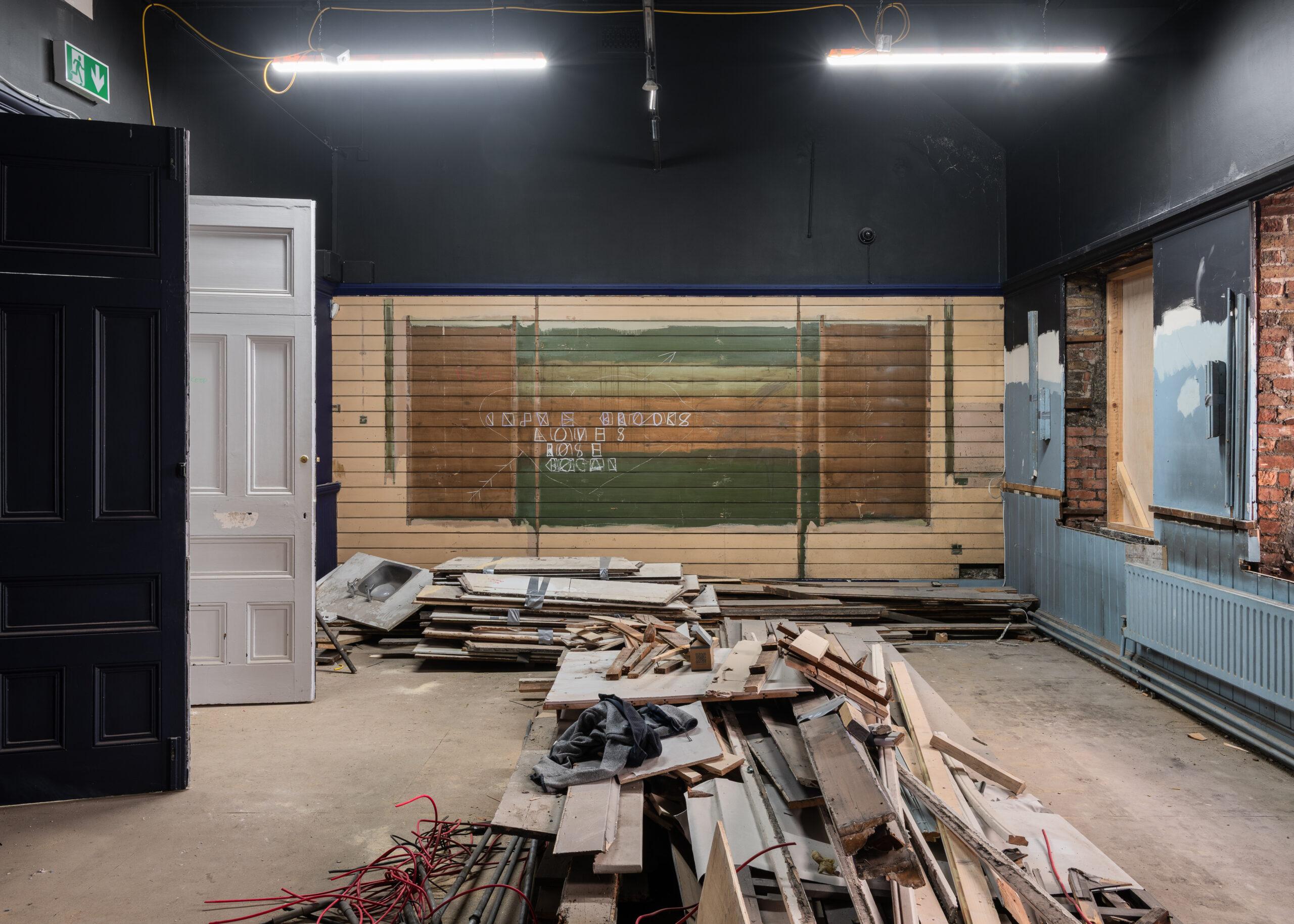 Building rubble in a large room