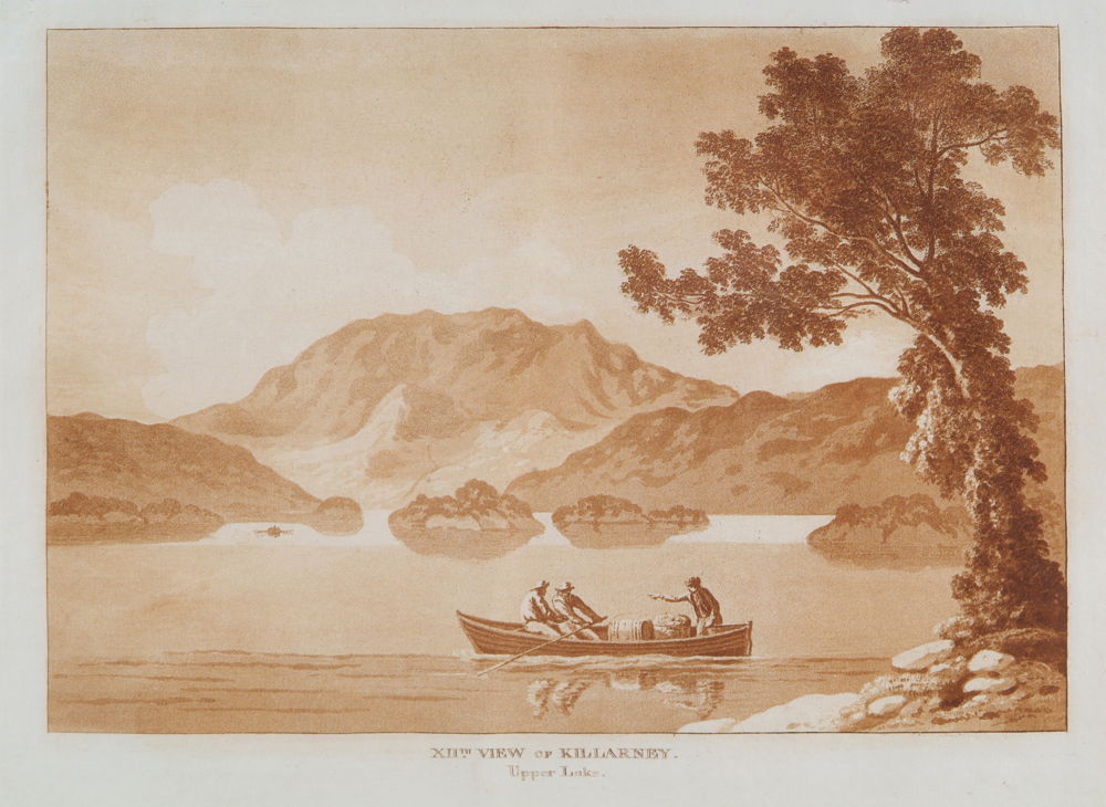 Jonathan Fisher, XII (12th) view of Killarney. upper Lake, 1789, aquatint on paper, 26 x 36 cm. 