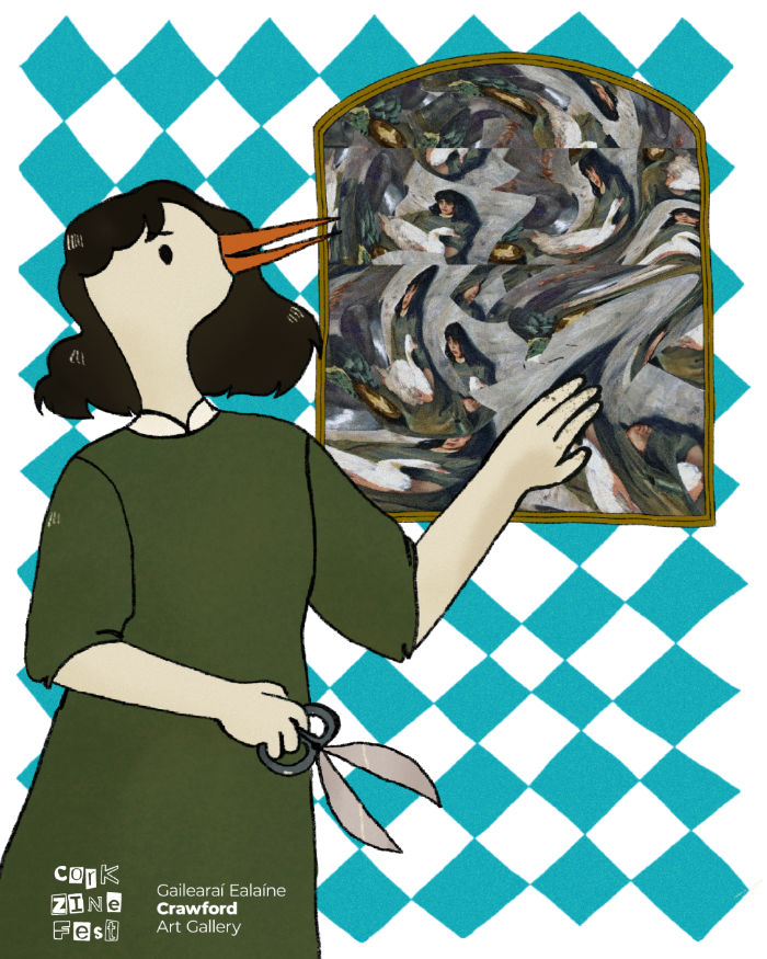 A woman looking at a poster
