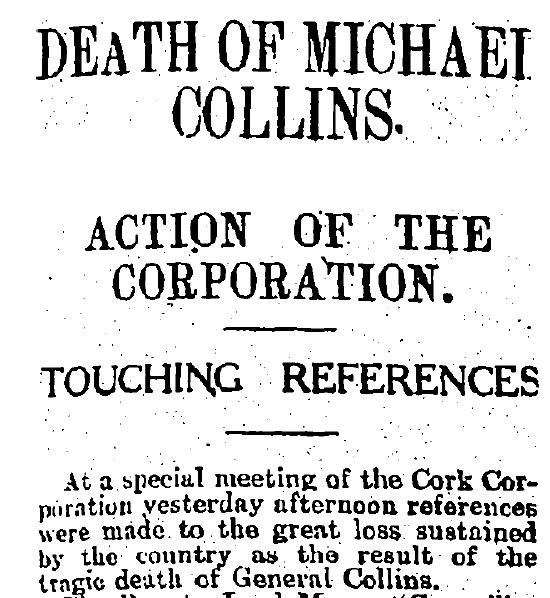 Death of Michael Collins newspaper clipping from 1922