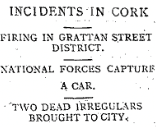 Incidents in Cork Newspaper clipping