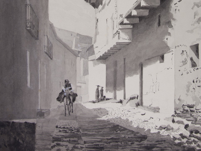 CAG.1097 Joseph Stafford Gibson, Calle del Chorro, Albarracín (detail), 1894, watercolour on paper, 56.5 x 39 cm. Bequeathed, Joseph Stafford Gibson, 1919 (Gibson Bequest).