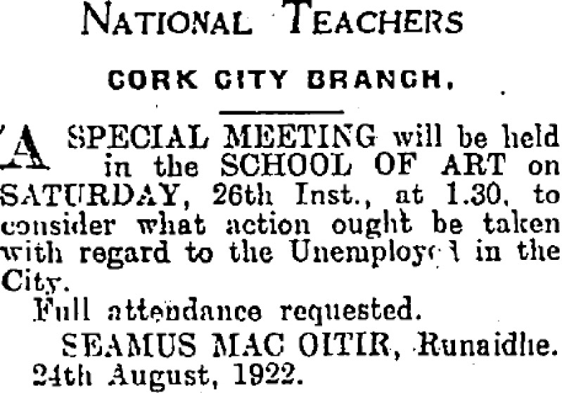 National Teachers, [source Irish Examiner, Friday 25 August 1922] 
