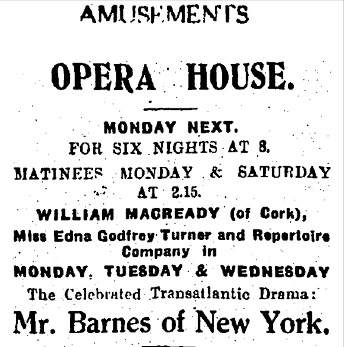 Opera House newspaper clipping from 1922