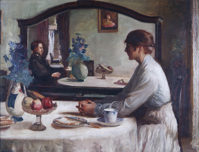 CAG.0294 William Sheehan, The Consultation, 1917, oil on canvas, 71 x 92 cm. Presented.