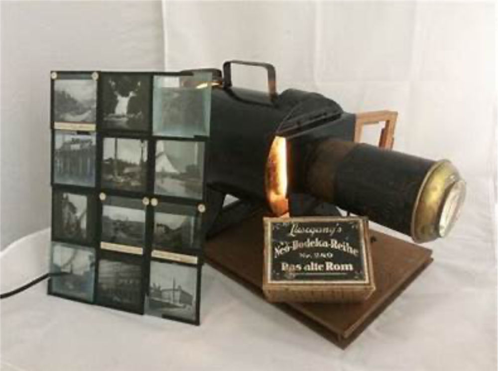 Magic Lantern with glass slides c.1920. Image open source.