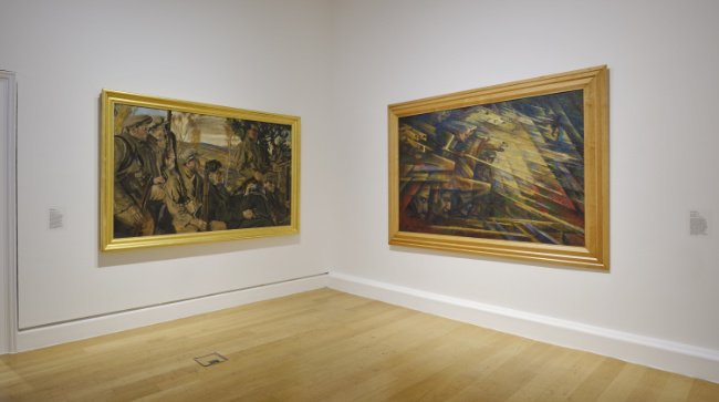 Seán Keating's Men of the South (1921-22) on display at IMMA alongside Charge (1932-39) by Jerzy Hulewicz
