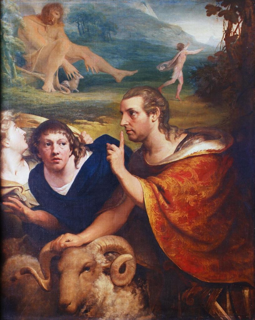 James Barry, Portraits of Barry and Burke in the Characters of Ulysses and a Companion fleeing from the cave of Polyphemus, c.1776, oil on canvas, 127 x 102 cm. Presented, Friends of the National Collections of Ireland, 1956.