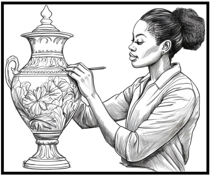 Woman decorating vase