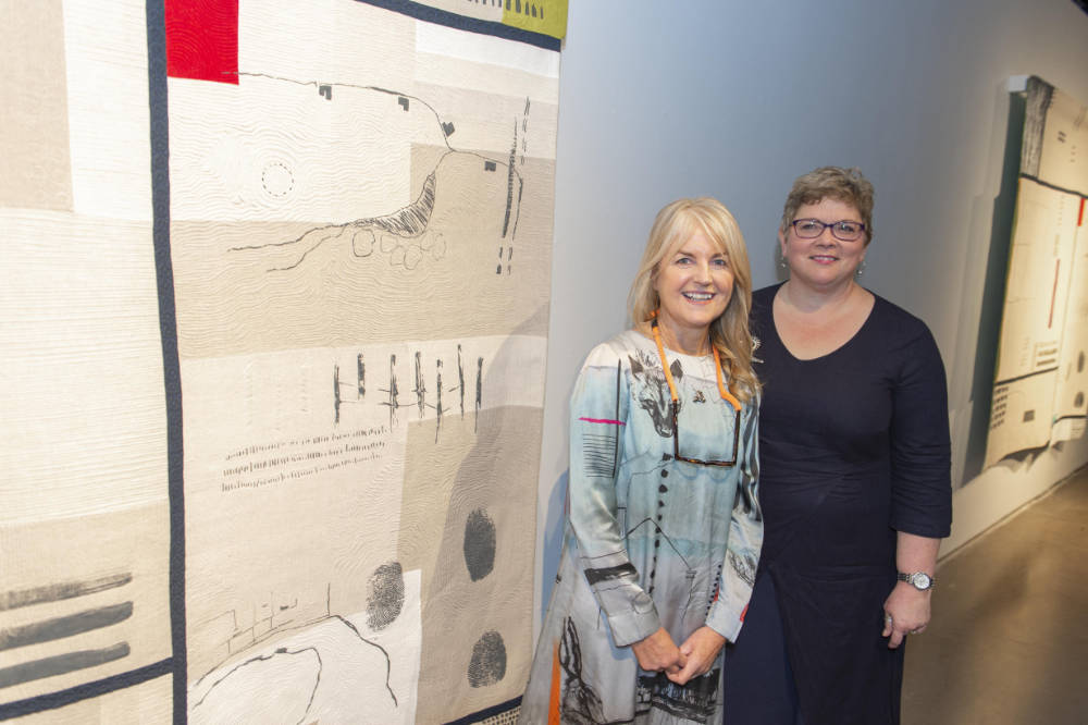 Photo: Anne Kiely (L) & Mary Palmer (R) at the opening of Earth, Wind & Fire: Made in Cork Contemporary at Crawford Art Gallery in 2019. Credit: Provision.